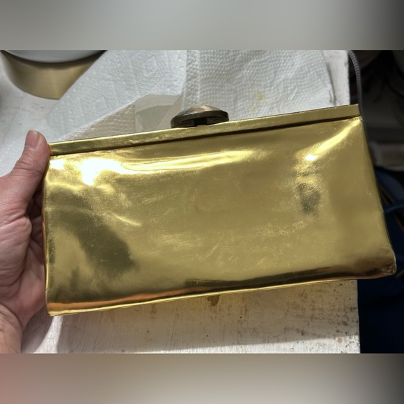 Malini Murjani Mirrored Gold “Samara” Specchio Leather Framed Clutch $625 - Picture 1 of 11